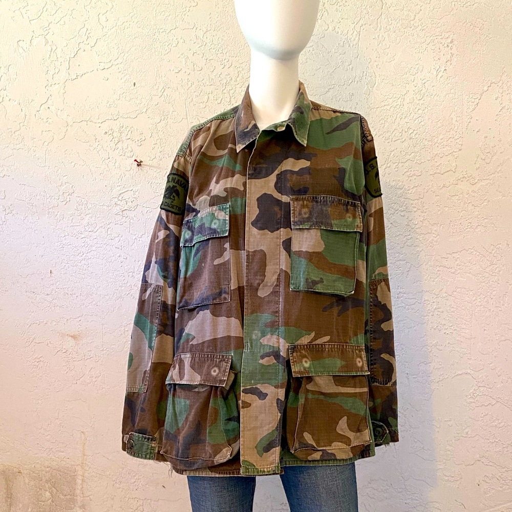 Authentic Vintage Military Camouflage Uniform Jacket ~ US Naval Sea Cadets
